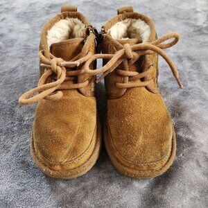 UGG Kids Brown Suede & Camouflage Boots With Shearling Lining Size 10M Zipper Cl